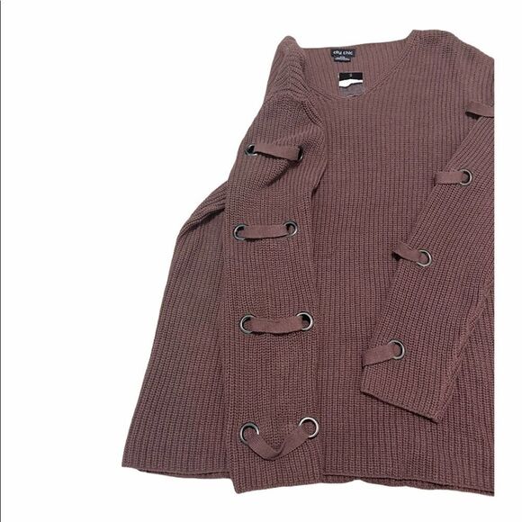 City Chic Ladder Sleeve V-Neck Sweater Mauve 16 - Picture 3 of 10